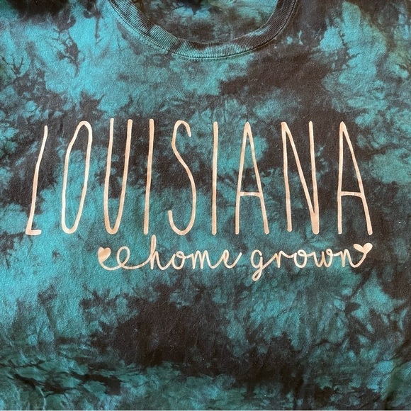 Port & Company Blue Black Tie Dye Louisiana Home Grown Short Sleeve Tee Medium - Picture 5 of 8